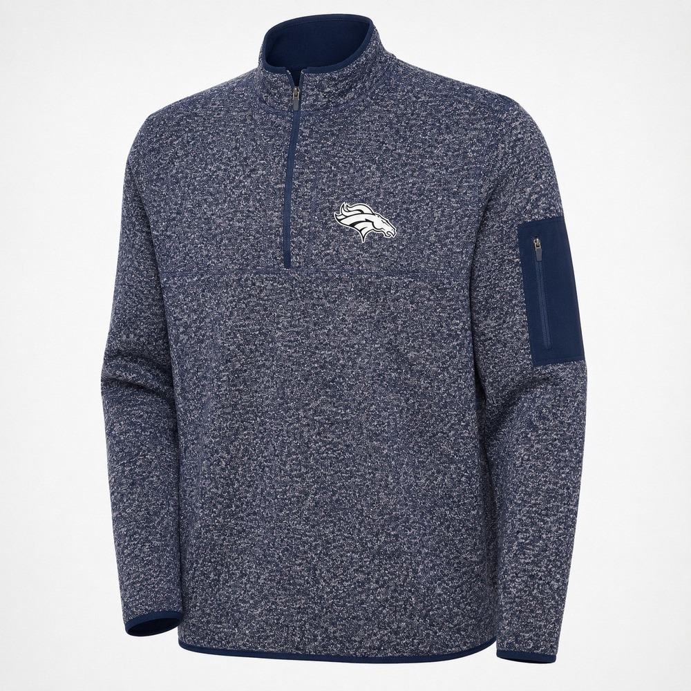 Antigua Denver Broncos Quarter Zip Fleece Pullover Navy 3XL Sleeve Pocket